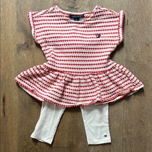 EUC 3T Tommy Hilfiger polka dot Peplum Top with cropped Leggings